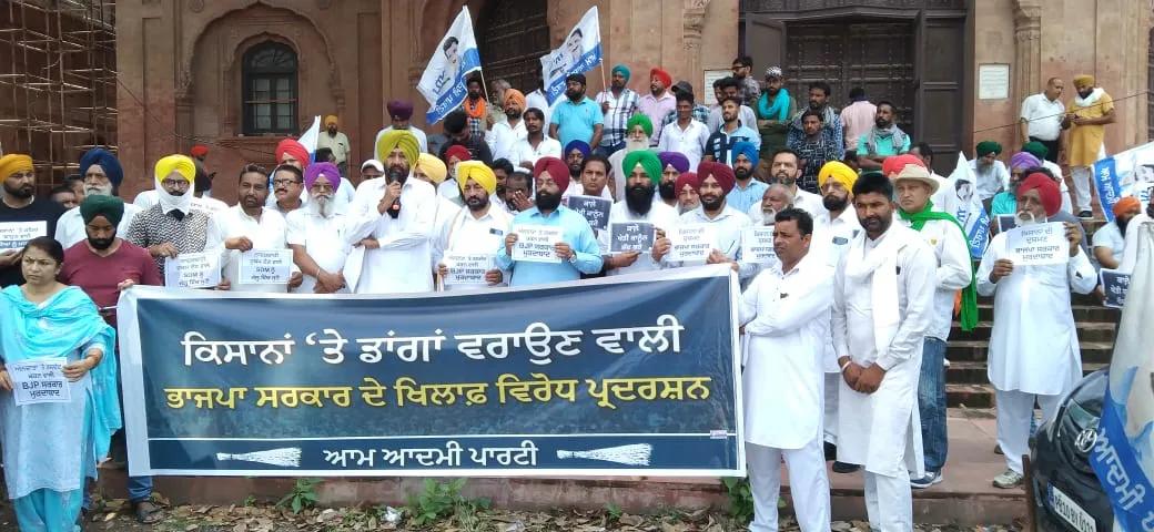 ਆਮ ਆਦਮੀ ਪਾਰਟੀ ਨੇ ਕਿਸਾਨਾਂ 'ਤੇ ਹੋਏ ਅੱਤਿਆਚਾਰਾਂ ਖ਼ਿਲਾਫ਼ ਕੀਤਾ ਭਾਜਪਾ ਸਰਕਾਰ ਦਾ ਪੁਤਲਾ ਫੂਕ ਪ੍ਰਦਰਸ਼ਨ