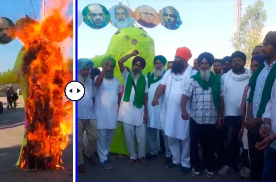 ਭੋਗਪੁਰ ਦੀ ਦਾਣਾ ਮੰਡੀ ਵਿੱਚ  ਕਿਸਾਨ ਆਗੂਆਂ ਨੇ ਮੋਦੀ ਦਾ ਬੁੱਤ ਬਣਾ ਕੇ ਸਾੜਿਆ