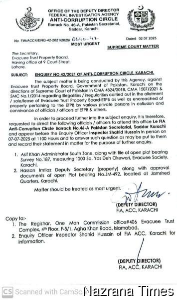 FIA Summons ETPB Officials in Supreme Court-Linked Anti-Corruption Probe